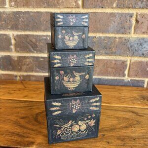 3 Bobs Boxes Primitive Keepsake Nesting Boxes Floral Birds Fruit Ellen Stouffer